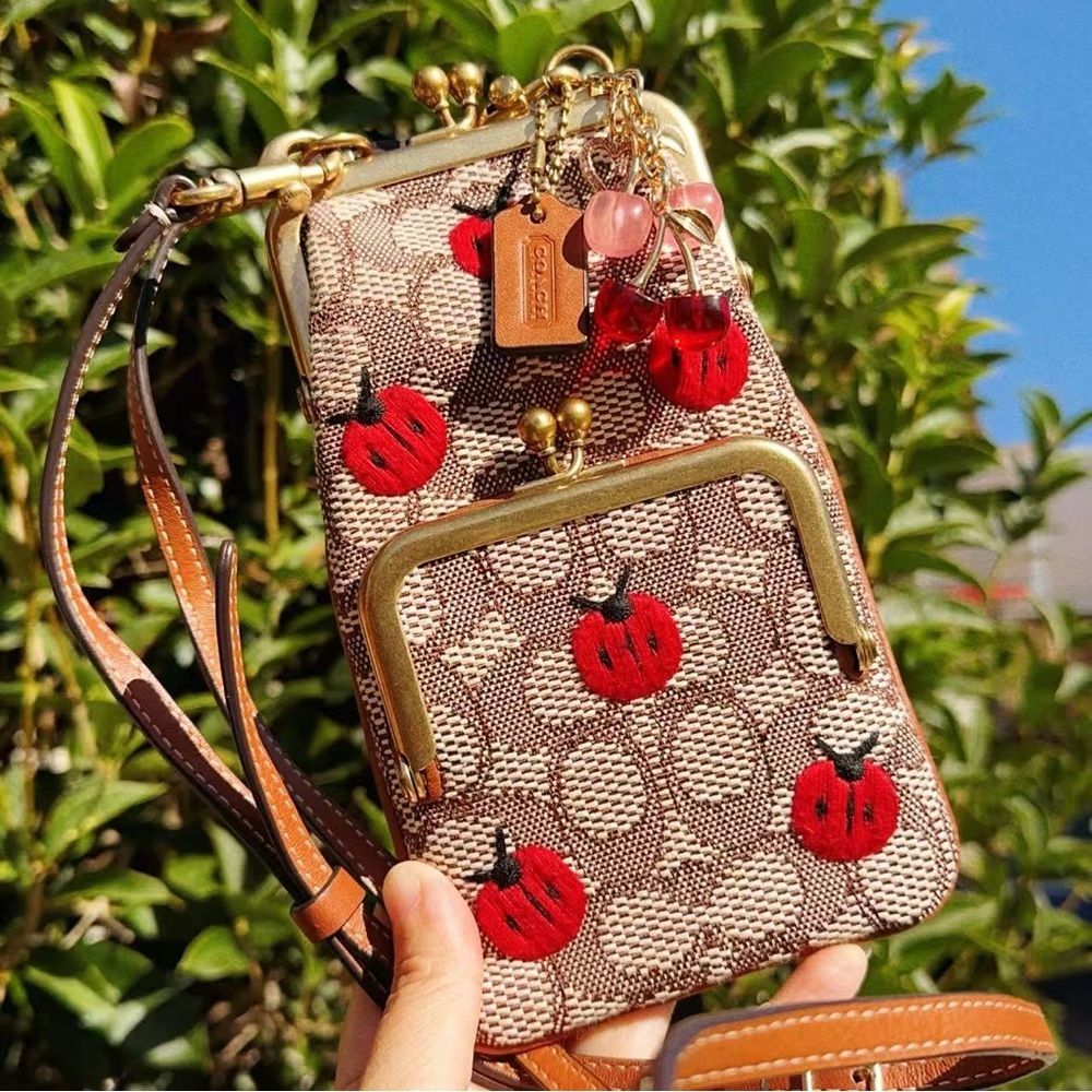 Double Frame Crossbody 12 In Signature Textile Jacquard With Ladybug Motif